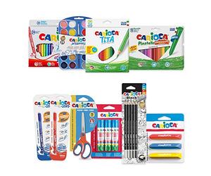 Carioca Vuelta al Cole | Set Completo con Lápices de Colores y de Grafito, Acuarelas con Pincel, Rotuladores, Bolígrafos Borrables, Ceras, Gomas, Tijeras y Pegamento de Barra | 100 Piezas