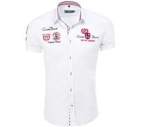 Carisma Camisa de hombre de manga corta de 97% algodón. Camisa de manga corta con bordado para hombre. Camisa de ocio de verano para hombre. Camisetas para hombre de corte regular 9002, Blanco, L