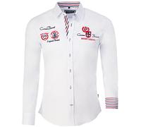 CARISMA Camisa informal de manga larga para hombre con bordado y contraste en los puños, tira de botones, informal, tiempo libre 8004, Blanco, XXL