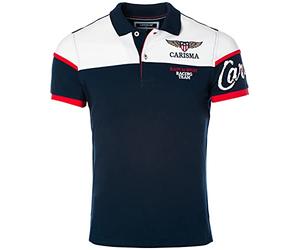 Carisma Polo de manga corta para hombre 100% algodón • Polo para hombre con bordado • Camiseta de corte regular para oficina y ocio, azul marino, L