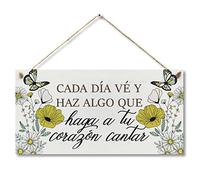 CARISPIBET Cada Dia vé y Haz Algo Segno Decorativo cartelles para el hogar Adornos Colgantes decoración de Pared 15 x 30 cm