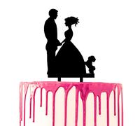 CARISPIBET cake toppers groom surprises bride with flower bouquet acrylic silhouette cake decoration tool (Groom and bride facing each other)