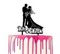 CARISPIBET cake toppers groom surprises bride with flower bouquet acrylic silhouette cake decoration tool (Groom & bride in classic outfits)