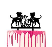 CARISPIBET cake toppers groom surprises bride with flower bouquet acrylic silhouette cake decoration tool (Two bulldogs)