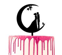 CARISPIBET Decoración de pastel de boda pareja de pie en una luna en última luna creciente