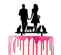 CARISPIBET Decoración para tarta de boda, diseño de cuatro gatos, novio y novia tomados de la mano, decoración de silueta de acrílico