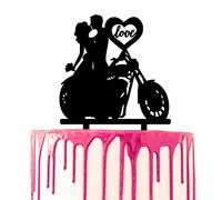 CARISPIBET Decoración para tarta de boda, motocicleta, novio y novia, corazón con texto en inglés "Marriage Cake Siluet", acrílico, decoración