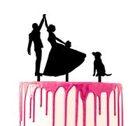 CARISPIBET Decoración para tarta de boda, novio y novia bailando con un perro a su lado, silueta acrílica