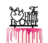 CARISPIBET Decoración para tarta de boda "The Hunt is Over" para tarta de fiesta, pastel de matrimonio, acrílico, decorativa, silueta de ciervo y ciervo