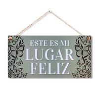 CARISPIBET Este es mi lugar feliz placa de decoración de pared adorno colgante señale decorativo de entrada 15 x 30 cm