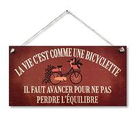 CARISPIBET La Vie C'est comme Une Bicyclette enseignes décoraes - Adornos colgantes para pared (15 x 30 cm)