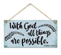 CARISPIBET Letreros religiosos con texto en inglés "With God all things are possible", regalos de fe y creencia, accesorios de decoración decorativos, 6 x 12 pulgadas