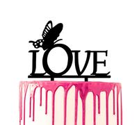 CARISPIBET topper de tarta para celebración de boda con guión Amor y una pequeña mariposa decorativa para tarta