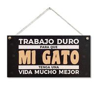 CARISPIBET Trabajo Duro cartello Divertido para los Amantes de Gatos Adorno Colgante decoración del hogar 15 x 30 cm