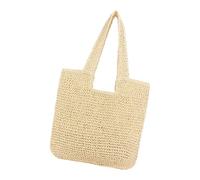 CARISSETT Bolsa de paja tejida contemporánea para mujer, gran capacidad, ligera, para viajes, playa, bolsa de hombro para vacaciones, bolsa de hombro de paja suave, beige, One Size