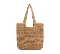 CARISSETT Bolsa de paja tejida contemporánea para mujer, gran capacidad, ligera, para viajes, playa, bolsa de hombro para vacaciones, bolsa de hombro de paja suave, Khaki, One Size