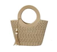 CARISSETT Bolsa de playa grande tejida de paja para mujer, ligera, práctica, con asa superior, para vacaciones, playa, vacaciones, Khaki, One Size