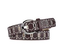 CARISSETT Cinturón con ojales de cristal de hip hop para mujer, con ajuste ajustable, adecuado para varios atuendos, uso diario, cinturón de moda ajustable, café, Talla única