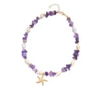 CARISSETT Collar ajustable de estilo costero, incrustaciones de piedra triturada, cadena de aleación resistente a las alergias para vacaciones, uso diario, collar ligero, talla única, como se describe