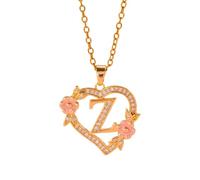 CARISSETT Collar con diseño de corazón y flor, personalizable, joyería de latón, diseño elegante y ligero para mujer, colgante floral hueco vintage, talla única, como se describe, como se describe