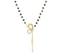 CARISSETT Collar de aleación brillante con diseño de lazo con perlas cultivadas, cierre ajustable, accesorio para el cuello, joyería diaria con lazo