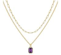 CARISSETT Collar de moda de 2 capas con colgante rectangular y diseños de piedra de diciembre para uso diario, citas, fiestas, collares de moda en capas, standard, Acero aleado, Cristal