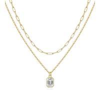 CARISSETT Collar de moda de 2 capas con colgante rectangular y diseños de piedra de diciembre para uso diario, citas, fiestas, collares de moda en capas, standard, Acero aleado, Cristal
