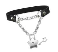 CARISSETT Collar gótico para mujer, de piel sintética, hecho a mano, color negro, con candado, punk, de poliuretano, regalo para mujer, candado de corazón, talla única, como se describe, 1