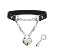 CARISSETT Collar gótico para mujer, de piel sintética, hecho a mano, color negro, con candado, punk, de poliuretano, regalo para mujer, candado de corazón, talla única, como se describe, 1