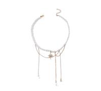 CARISSETT Elegante collar con colgante de hexagrama de aleación con borlas y perlas, cadena ajustable para mujer, joyería de moda, regalo con borlas y colgante de estrella