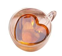 CARISSETT Elegante taza de café de cristal transparente con forma de corazón con aislamiento de doble pared con asa, ideal para regalo de pareja o uso diario en forma de corazón