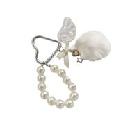 CARISSETT Llavero de perlas de felpa con pompones, accesorio de invierno para bolsa de teléfono, regalo elegante, cadena móvil, correa de teléfono con bola de felpa, blanco, Talla única