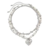CARISSETT Paquete de 2 collares con colgante de corazón de cuentas de moda, collares de doble capa, textura de aleación, adecuado para mujeres y niñas, collar de moda para mujer, talla única, como se