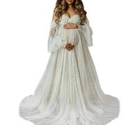 CARISSETT Vestido de fotografía blanco para mujeres embarazadas, diseño de hombros descubiertos, falda larga, romance, varios temas, hombros descubiertos para embarazadas, Multicolor, S