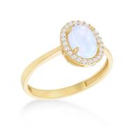 CARISSIMA Anillo de oro amarillo de 9 quilates con circonita cúbica y ópalo sintético ovalado para mujer #L