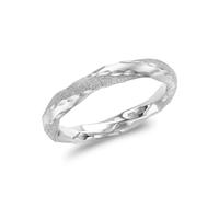 CARISSIMA Anillo Torzado para Mujer de Oro Blanco 9K (375) Texturizado y Pulido (3mm de Ancho) - Talla 13.5