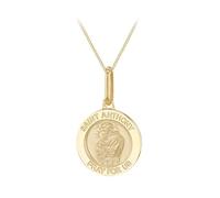 CARISSIMA Colgante de medalla de San Antonio de oro amarillo de 9 quilates de 15 mm x 24 mm con cadena de eslabones de oro amarillo de 9 quilates de 25 corte de diamante, 46 cm