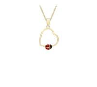 CARISSIMA Collar Infantil con Colgante en forma de corazón 11.6mm X 19.2mm de oro amarillo de 9 quilates y mariquita en cadena tipo eslabones de longitud 46 cm/18'