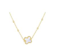 CARISSIMA Collar para mujer en oro amarillo de 9 quilates con trébol de nácar de 9,5 mm y bolas decorativas, ajustable de 41 cm/16'' a 43 cm/17''