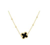 CARISSIMA Collar para mujer en oro amarillo de 9 quilates con trébol de ónix negro de 9,5 mm y bolas decorativas, ajustable de 41 cm/16'' a 43 cm/17''