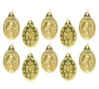 Caritas et Fides Paquete de 10 medallas milagrosas católicas bañadas en oro (1 pulgada, inglés) para collar, fabricado en Italia, Zinc, No es una piedra preciosa
