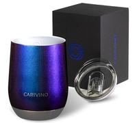 Carivino Vaso de vino de lujo con interior de cerámica, base de corcho auténtico y tapa Tritan, acero inoxidable avanzado aislado al vacío con revestimiento de cobre y acabado metálico/perla premium