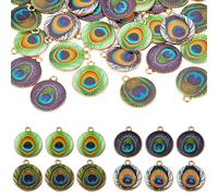 Carkio 40 colgantes de plumas de pavo real, cuentas de plumas de 17 mm, colgantes de plumas esmaltadas para manualidades, joyas, pulseras, collares, aretes, manualidades, llaveros