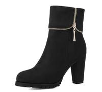 Carkuolary Mujeres Combat Botas cortas al tobillo Punta Redonda Chunky Cordones Side Zippers Tacones De Bloque Botines para mujer Niñas Señoras Negro Numero 43