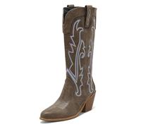 Carkuolary Mujeres Western Botas vaqueras with Embroidered Moda Retro Clásica Tall Boot Pull On para mujer Niñas Señoras Khaki Numero 35