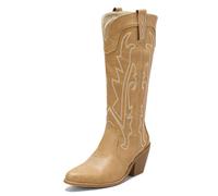 Carkuolary Mujeres Western Botas vaqueras with Embroidered Moda Retro Clásica Tall Boot Pull On para mujer Niñas Señoras Amarillo Numero 39