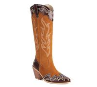 Carkuolary Mujeres Western Botas vaqueras with Embroidered Moda Retro Clásica Tall Boot Pull On para mujer Niñas Señoras Marrón Numero 41