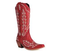Carkuolary Mujeres Western Botas vaqueras with Embroidered Moda Retro Clásica Tall Boot Pull On para mujer Niñas Señoras Rojo Numero 39