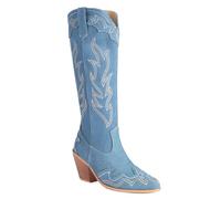 Carkuolary Mujeres Western Botas vaqueras with Embroidered Moda Retro Clásica Tall Boot Pull On para mujer Niñas Señoras Azul Numero 41