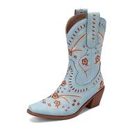 Carkuolary Mujeres Western Cowboy Trabajo Botas with Embroidered Moda Retro Clásica Tall Boot para mujer Niñas Señoras Azul Numero 39